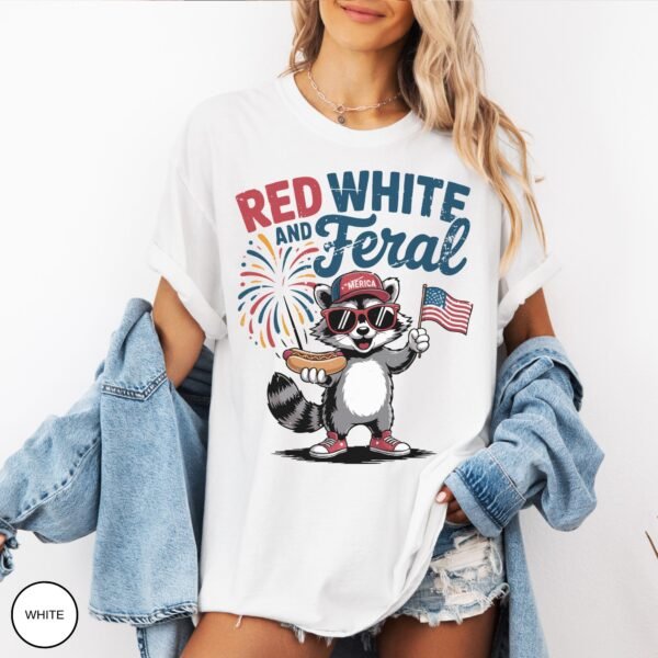 Comfort Colors® Red White and Feral Shirt, Funny 4th of July Raccoon Tee, Patriotic USA Hot Dog Shirt, Fireworks Independence Day Graphic