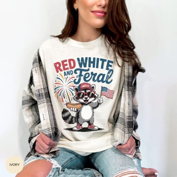 Comfort Colors® Red White and Feral Shirt, Funny 4th of July Raccoon Tee, Patriotic USA Hot Dog Shirt, Fireworks Independence Day Graphic - Image 6