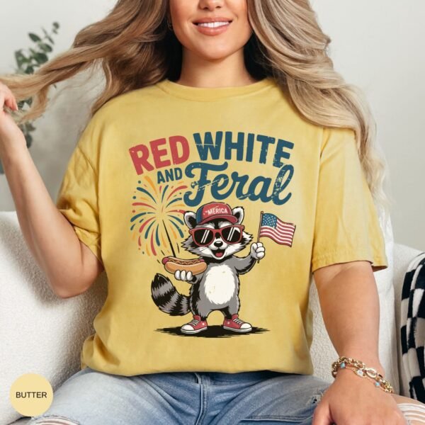 Comfort Colors® Red White and Feral Shirt, Funny 4th of July Raccoon Tee, Patriotic USA Hot Dog Shirt, Fireworks Independence Day Graphic - Image 7