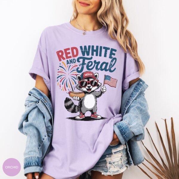 Comfort Colors® Red White and Feral Shirt, Funny 4th of July Raccoon Tee, Patriotic USA Hot Dog Shirt, Fireworks Independence Day Graphic - Image 2