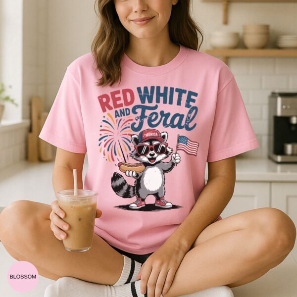 Comfort Colors® Red White and Feral Shirt, Funny 4th of July Raccoon Tee, Patriotic USA Hot Dog Shirt, Fireworks Independence Day Graphic - Image 4