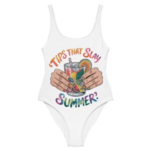 Tips That Slay Summer One-Piece Swimsuit, Colorful Nail Art Swimwear, Bold Tropical Cocktail Design, Trendy Poolside Fashion
