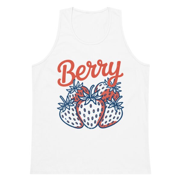 Berry Sweet Men’s Premium Tank Top – Retro Strawberry Graphic Muscle Shirt for Summer - Image 7