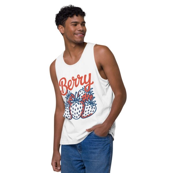 Berry Sweet Men’s Premium Tank Top – Retro Strawberry Graphic Muscle Shirt for Summer