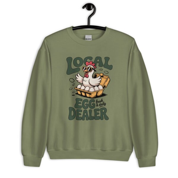 “Local Egg Dealer” Crewneck Sweatshirt – Funny Chicken Farm Graphic, Unisex Fresh Egg Seller Pullover - Image 2