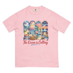 Comfort Colors® The Ocean Is Calling Shirt – Patriotic Beach Scene Tee, 4th of July Coastal T-Shirt