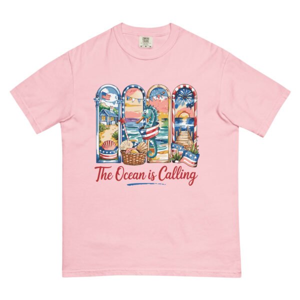 Comfort Colors® The Ocean Is Calling Shirt – Patriotic Beach Scene Tee, 4th of July Coastal T-Shirt
