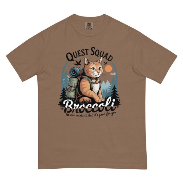 Comfort Colors® Quest Squad Broccoli Shirt – Hiking Cat Graphic Tee – Funny Outdoor Adventure T-Shirt for Nature Lovers