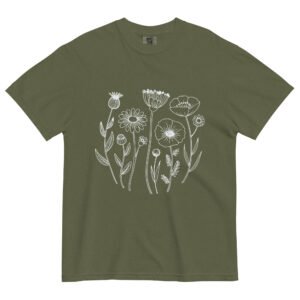 Comfort Colors® Wildflower Sketch Shirt – Vintage Botanical Line Art Tee – Soft Cottagecore Garden Aesthetic Graphic Tee
