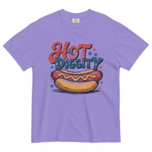 Hot Diggity Comfort Colors® T-Shirt – Vintage 4th of July Hot Dog Graphic Tee, Patriotic Cookout Shirt