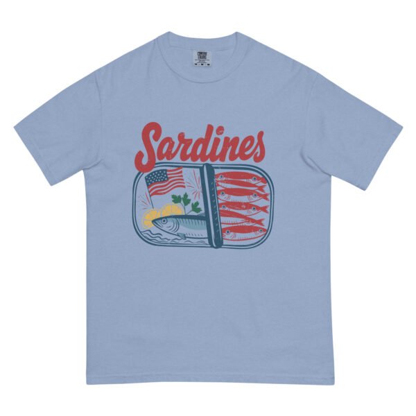 Sardines Graphic Unisex Heavyweight T-Shirt – Vintage Patriotic Seafood Tee, 4th of July Americana Shirt - Image 3
