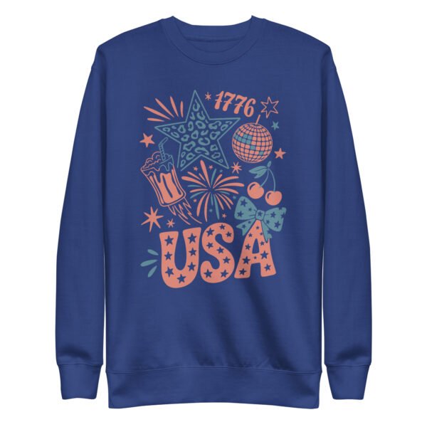 USA Shell Patriotic Unisex Premium Sweatshirt – Coastal 4th of July Pullover, Red White Blue Beach Crewneck - Image 2