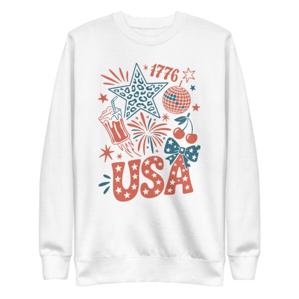USA Shell Patriotic Unisex Premium Sweatshirt – Coastal 4th of July Pullover, Red White Blue Beach Crewneck - Image 4