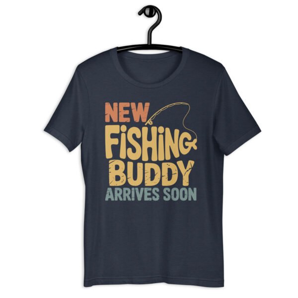 New Fishing Buddy Arrives Soon Shirt – Funny Baby Announcement Tee – Rustic Fishing Themed Pregnancy Reveal T-Shirt - Image 3
