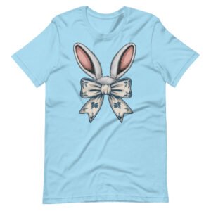 Bunny Ears Floral Bow Shirt – Vintage Blue Porcelain Style Rabbit Tee – Cute Spring Easter Graphic Tee