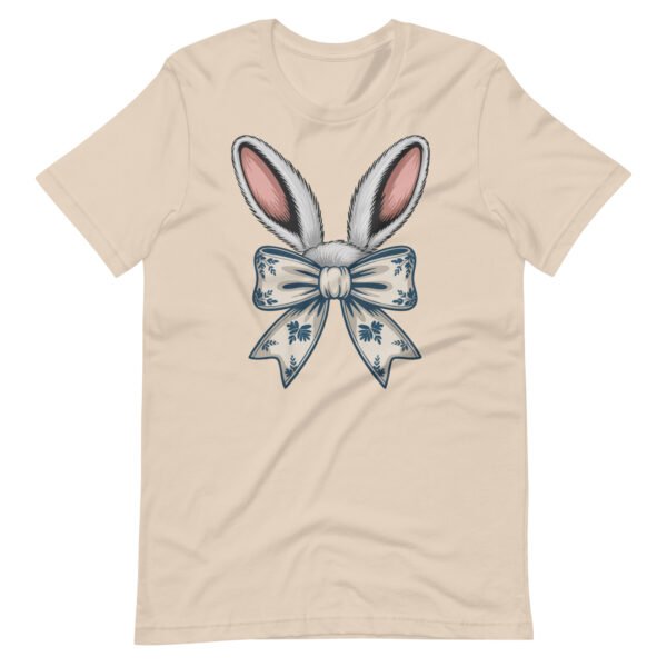 Bunny Ears Floral Bow Shirt – Vintage Blue Porcelain Style Rabbit Tee – Cute Spring Easter Graphic Tee - Image 2