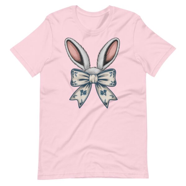 Bunny Ears Floral Bow Shirt – Vintage Blue Porcelain Style Rabbit Tee – Cute Spring Easter Graphic Tee - Image 3
