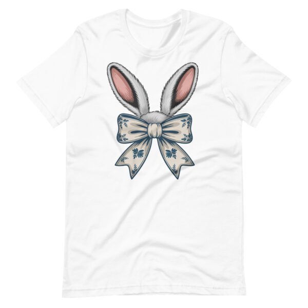Bunny Ears Floral Bow Shirt – Vintage Blue Porcelain Style Rabbit Tee – Cute Spring Easter Graphic Tee - Image 5