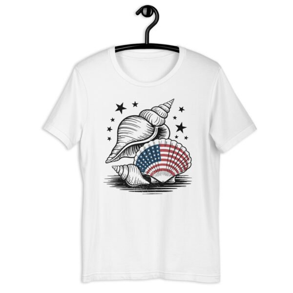 American Flag Seashell Shirt – Vintage Patriotic Beach Tee for 4th of July & Summer Holidays - Image 7