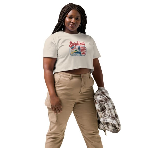 Sardines Vintage Graphic Women’s Crop Top – Funny Patriotic Seafood Shirt, 4th of July Crop Tee - Image 8