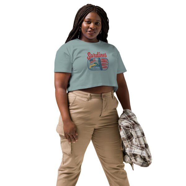 Sardines Vintage Graphic Women’s Crop Top – Funny Patriotic Seafood Shirt, 4th of July Crop Tee