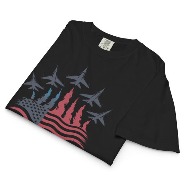 Women’s Patriotic Fighter Jet Boxy Tee – Heavyweight Flame Flag Graphic Shirt, 4th of July USA Top - Image 3