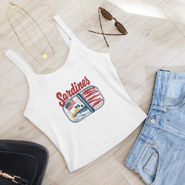 Sardines Patriotic Micro-Rib Tank Top – Women’s Vintage Americana Foodie Shirt, 4th of July Style - Image 8